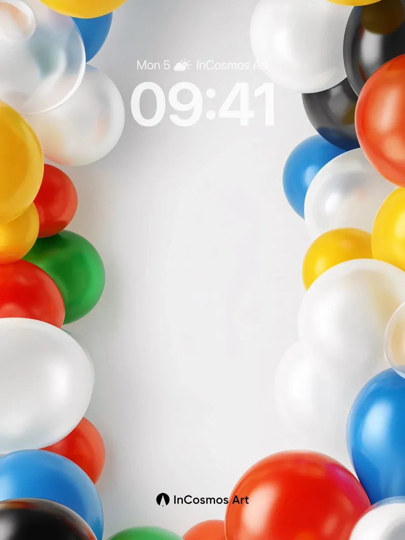 Playful Balloon Frame Wallpaper with Rainbow Glow