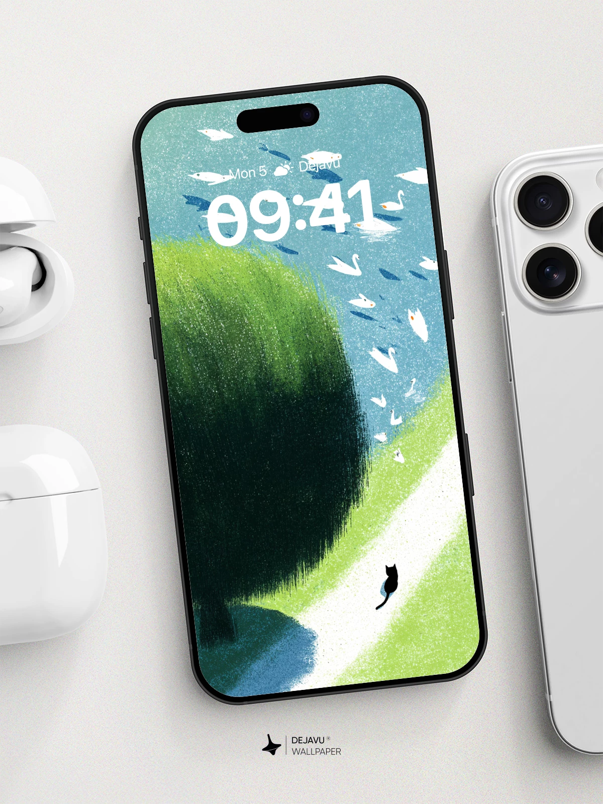 Whimsical Garden Scene Wallpaper 8K for iPhone and Android