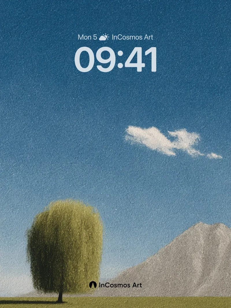 Serene Willow Wallpaper with Textured Sky