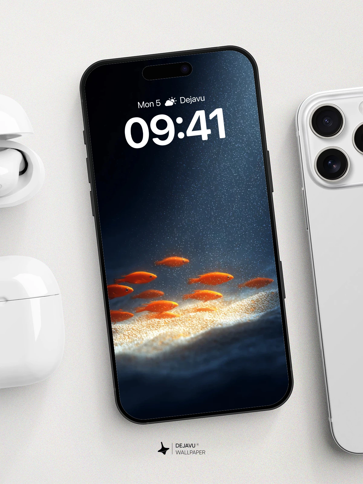 Surreal Orange Fish in Beam of Light Wallpaper 8K