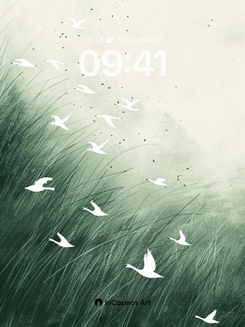 Mist Flight Wallpaper in Soft Green Haze