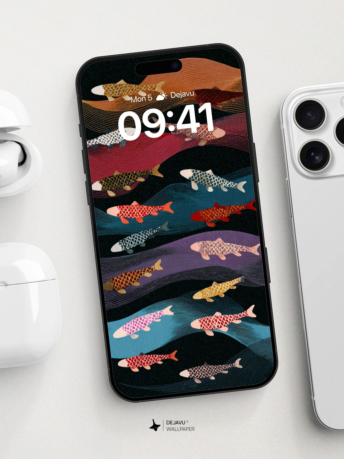 Wavy Lines and Fish 8K Wallpaper for Phone and Tablet