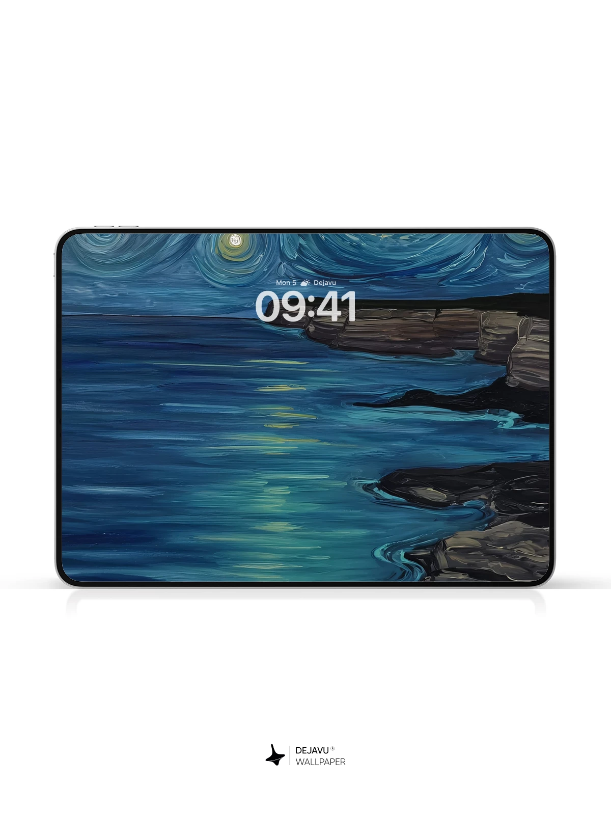 Van Gogh Starry Night Style Ocean Cliff Wallpaper 8K