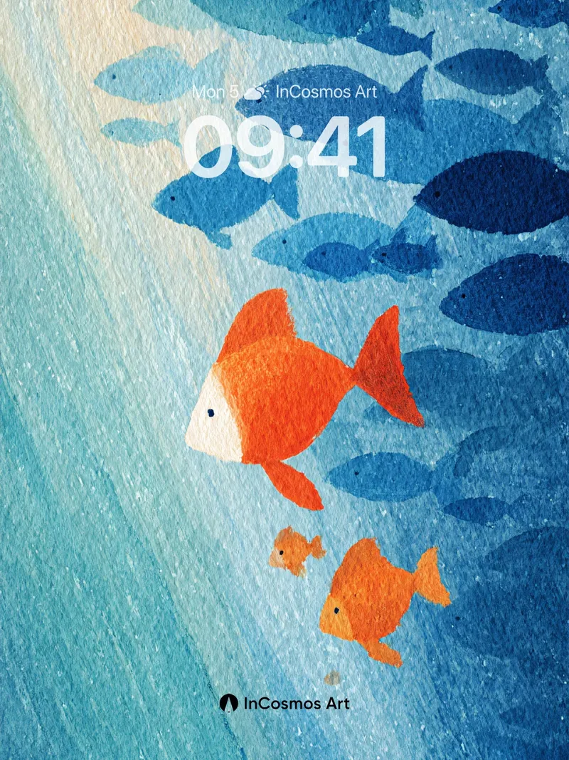 Serenity Swirl Wallpaper with Orange Fish Escape