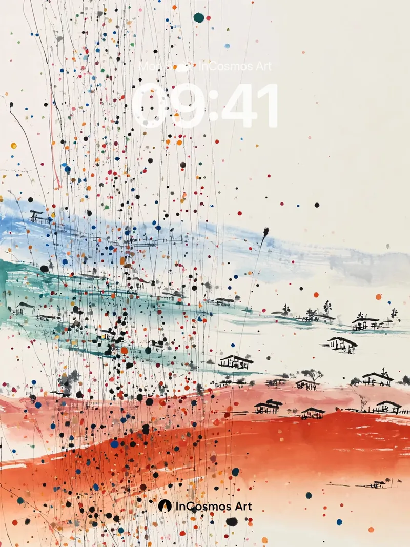 Whimsical Rainfall Wallpaper with Village Silhouettes