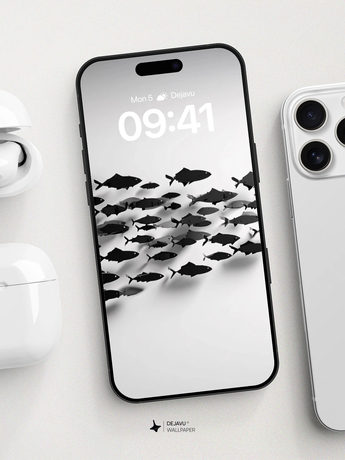 Minimal Fish Swarm Wallpaper 8K for iPhone and Android