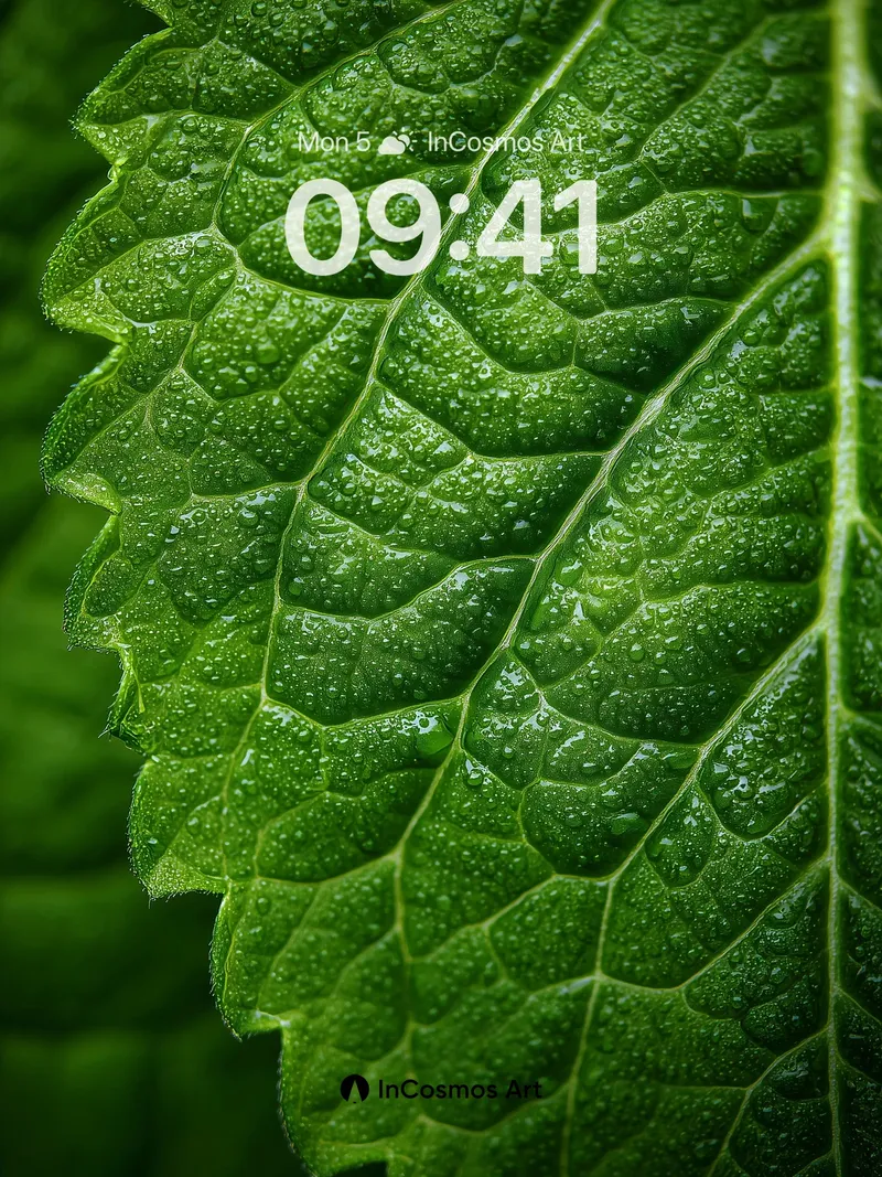 Emerald Pulse Wallpaper with Dew-Kissed Veins