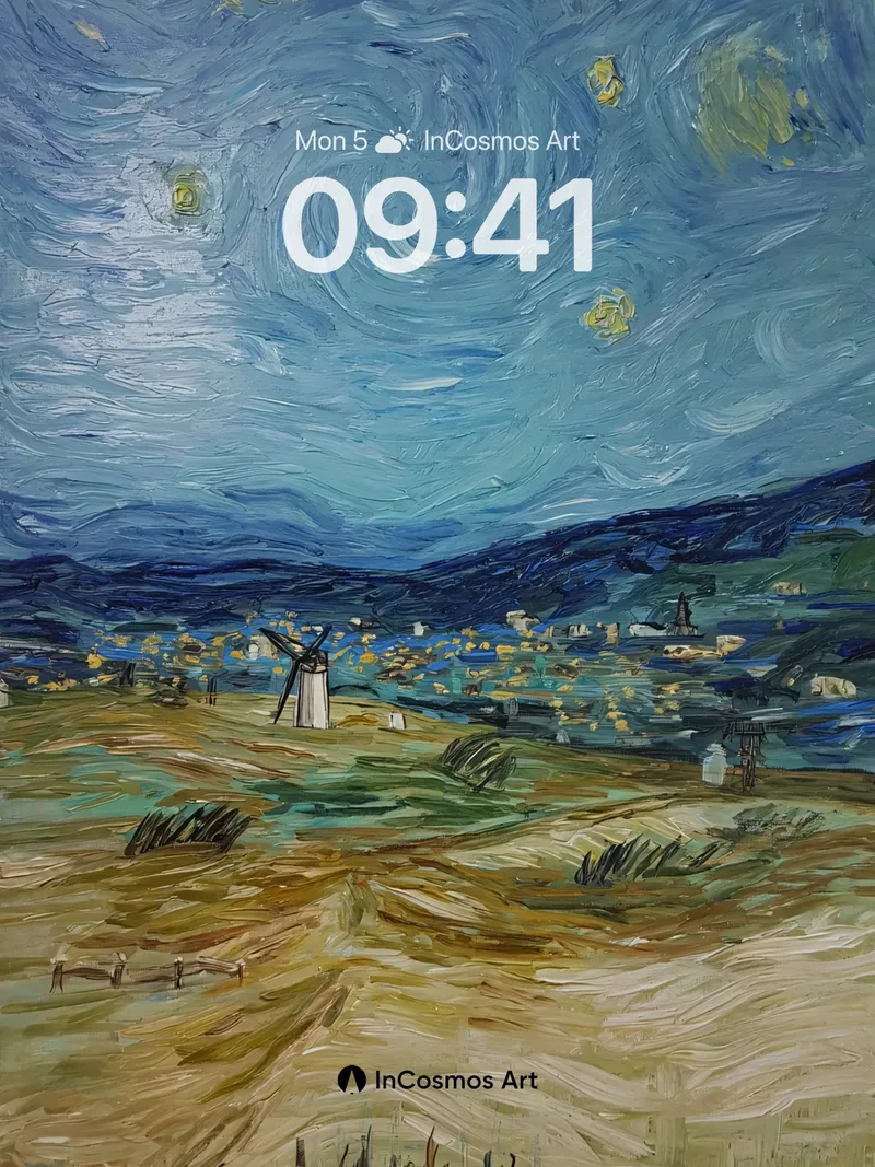 Swirling Starlight Field Wallpaper in Impasto Style