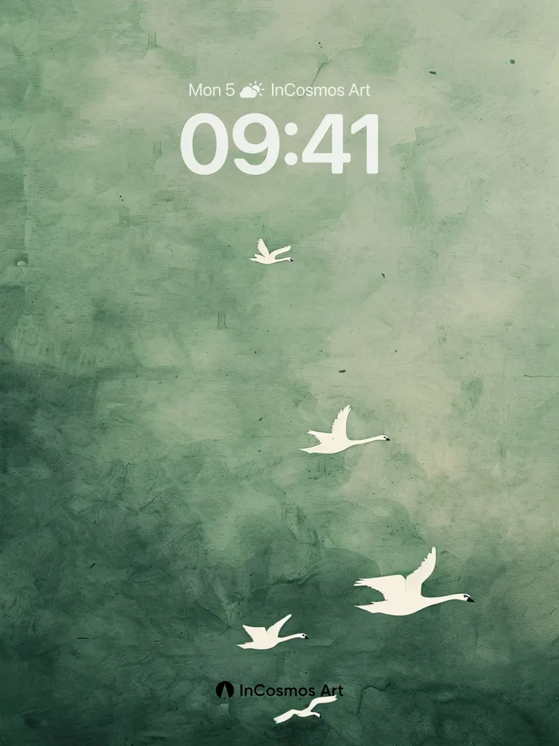 Serene Swan Flight Background with Misty Haze