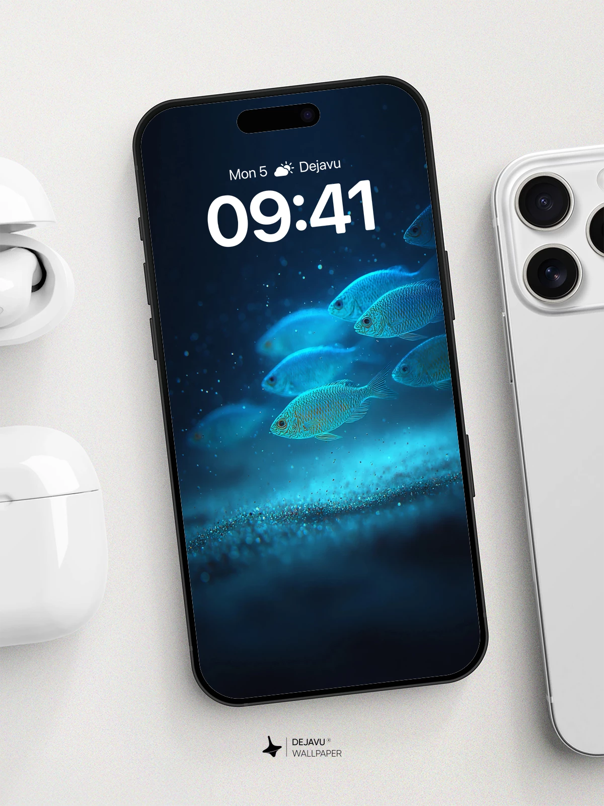 Blue Fish School 8K Wallpaper for Phone