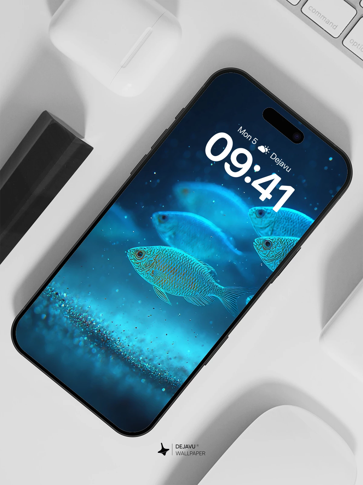 Blue Fish School 8K Wallpaper for Phone