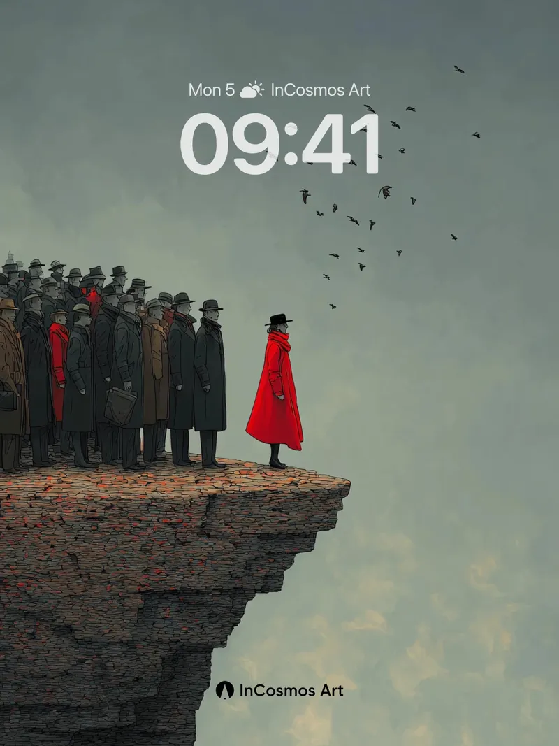 Solitary Red Cloak Wallpaper on Edge of Silence