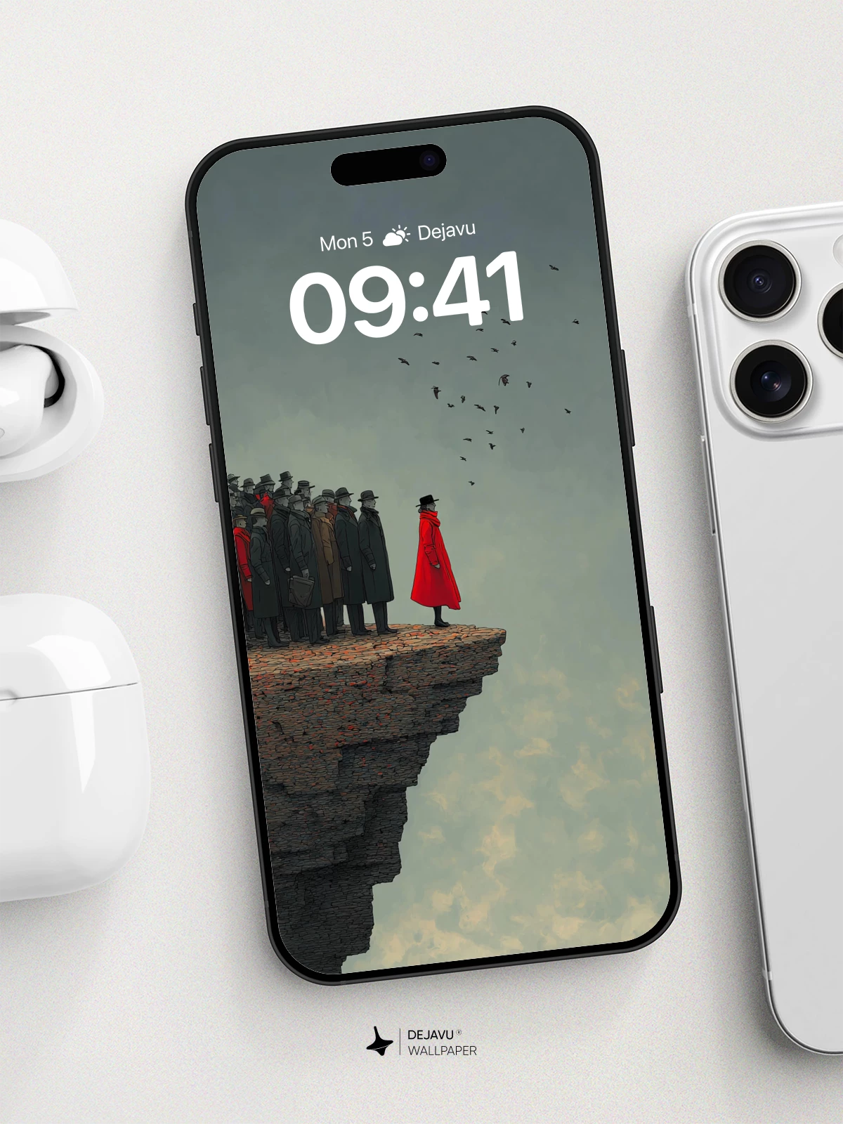 Red Coat on Cliff Edge Wallpaper 8K