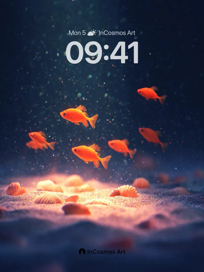 Deep Sea Amber Glow Wallpaper with Floating Light