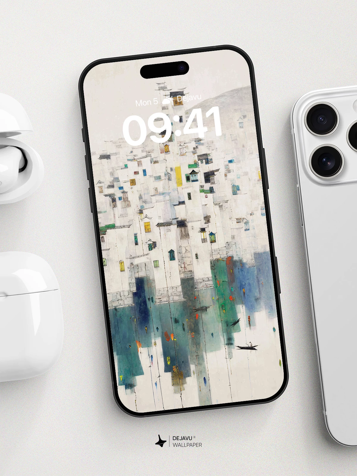 Whispering Water Town Wallpaper 8K for iPhone and Android