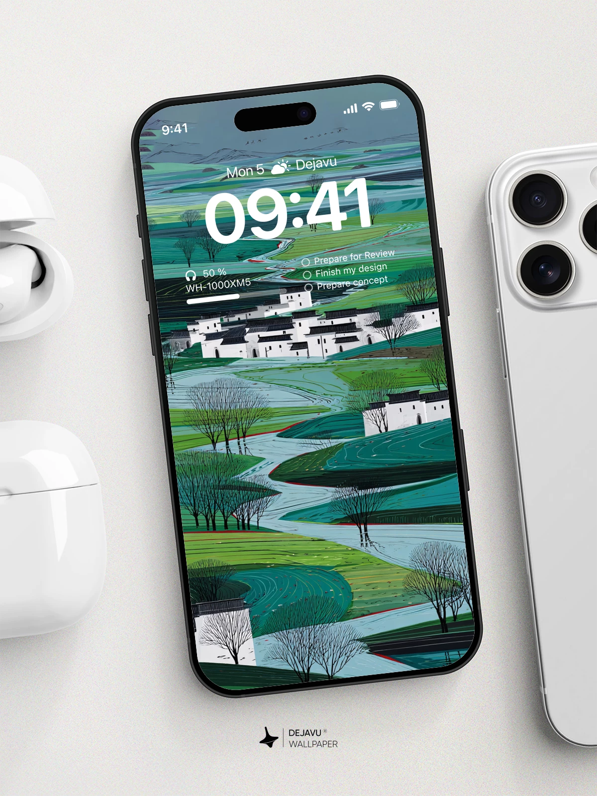 Winding River and White Village 8K Wallpaper for iPhone and Android