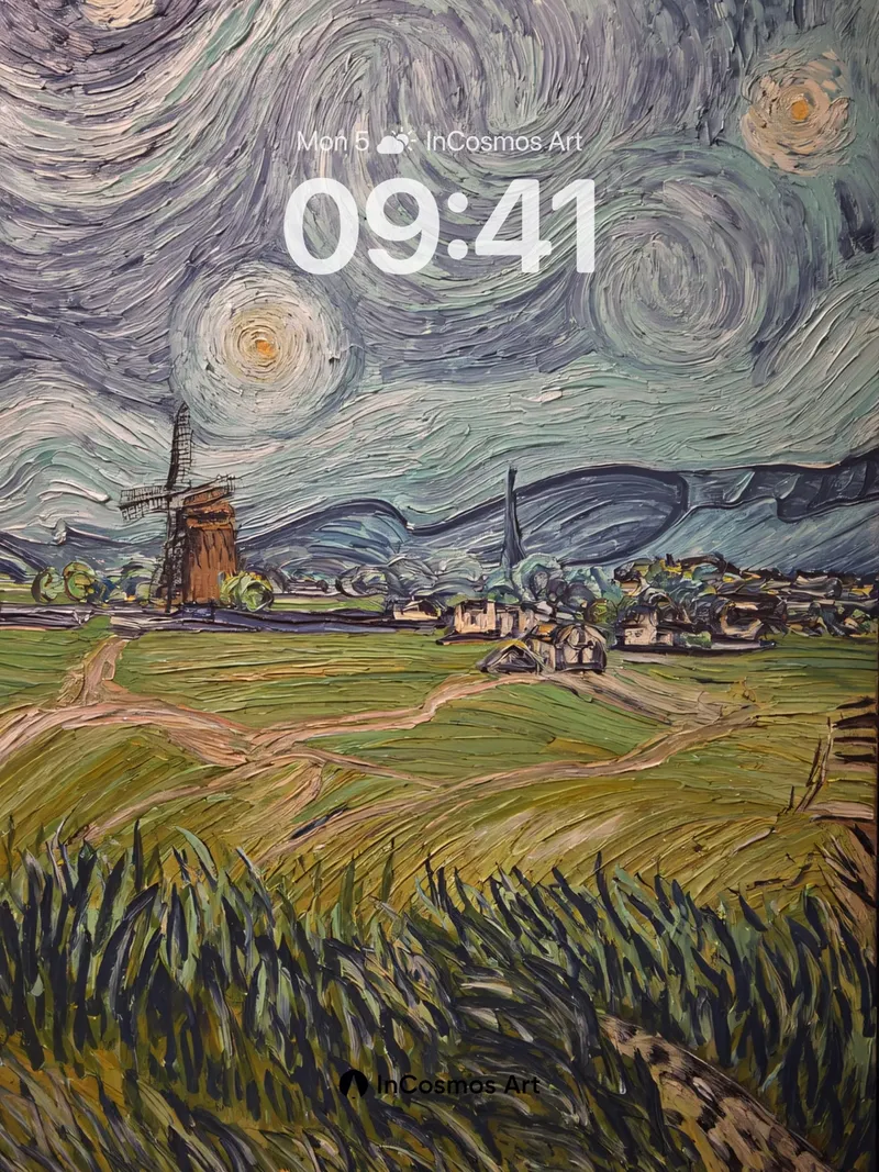 Swirling Starlight Wallpaper with Windmill Motif