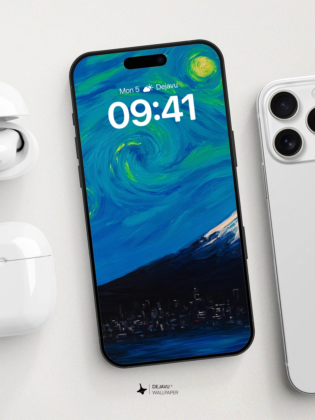 Van Gogh-Inspired Mount Fuji Starry Night Wallpaper 8K for iPhone and Android