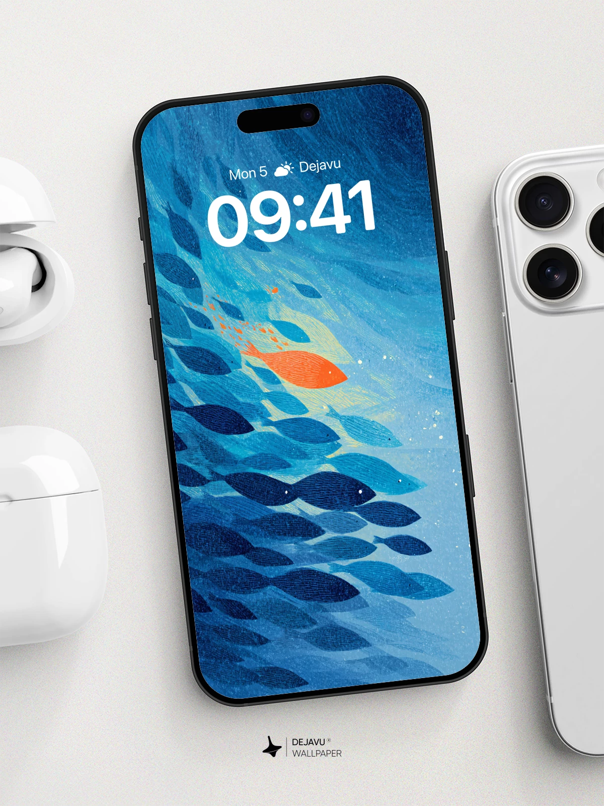 Oceanic Fish Swarm Wallpaper 8K for iPhone and Android