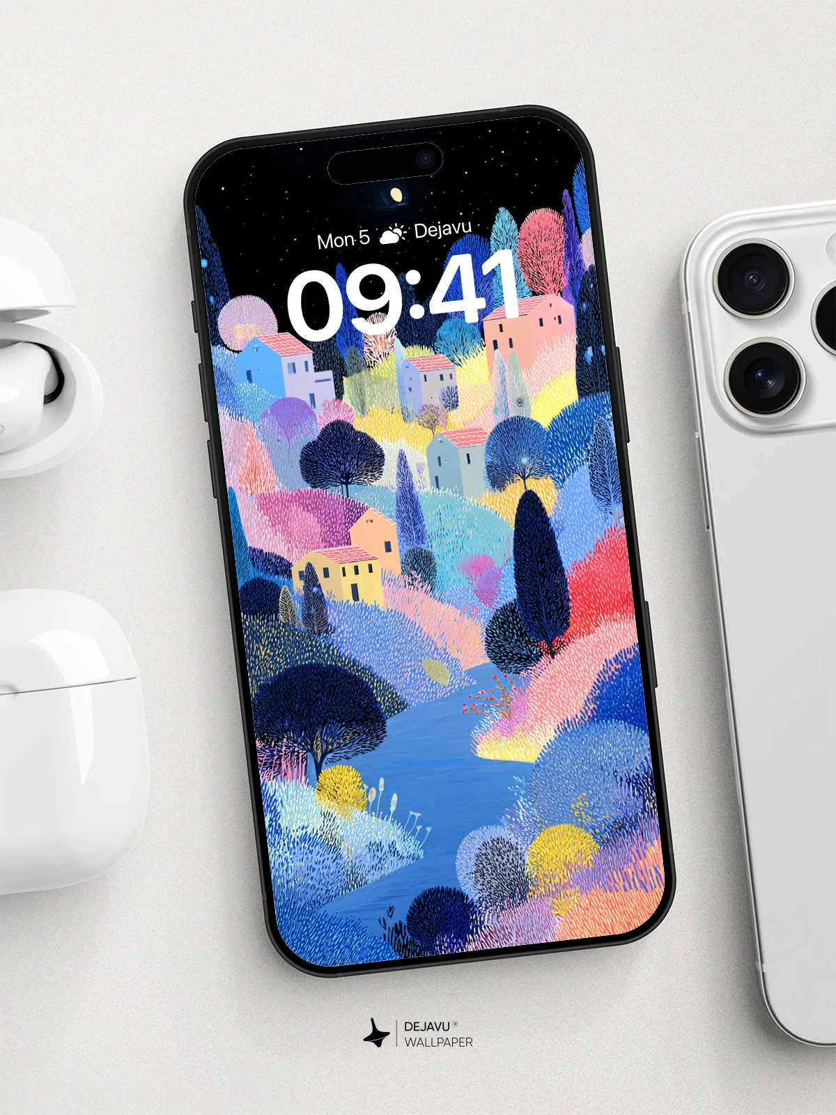 Whimsical Night Village Wallpaper 8K