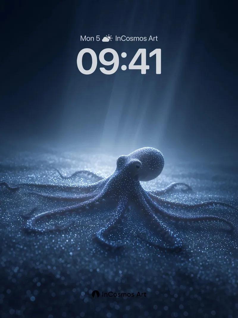 Midnight Pearl Octopus Wallpaper in Deep Blue