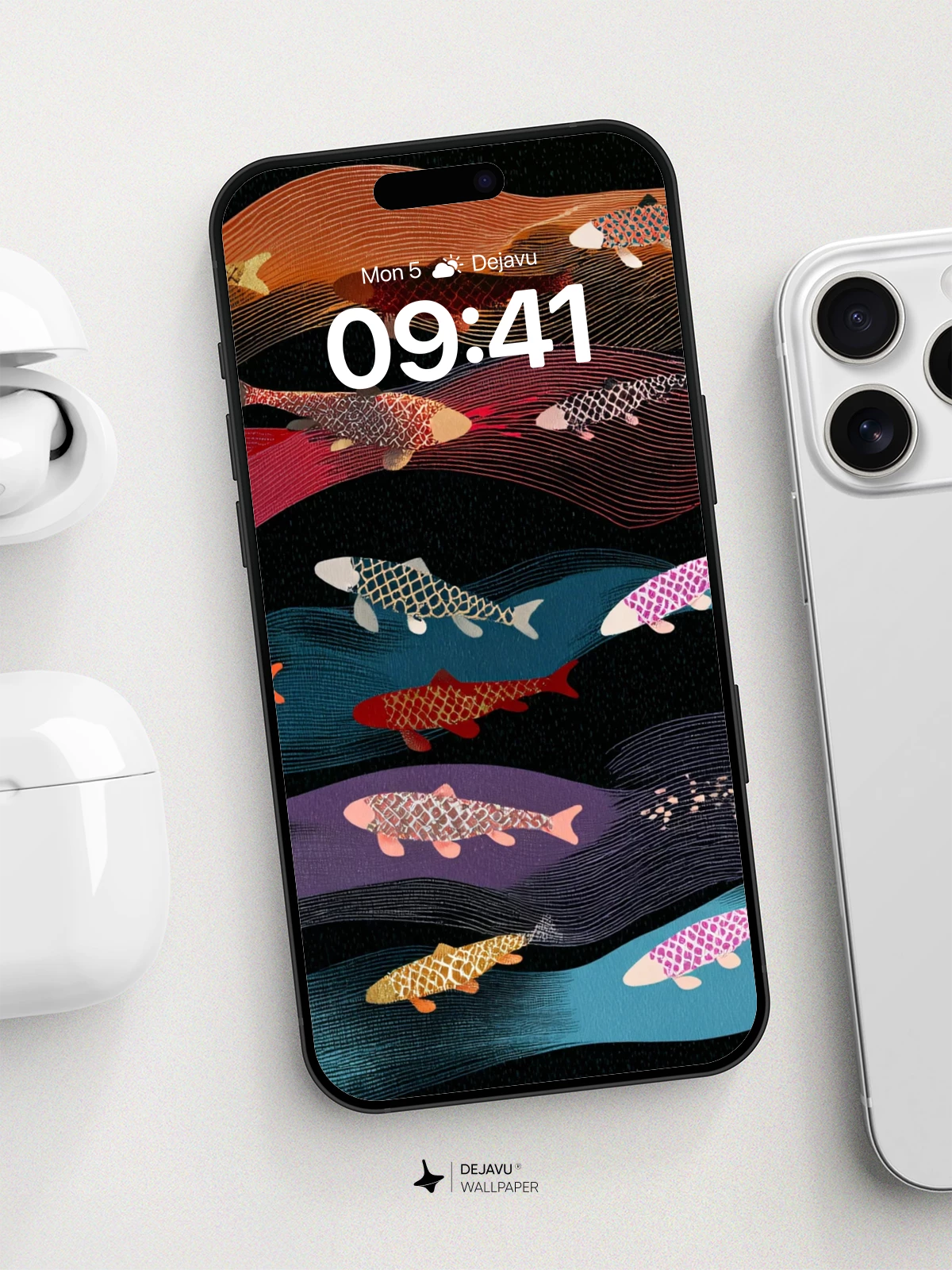 Wavy Koi Fish 8K Wallpaper for Phone and Tablet