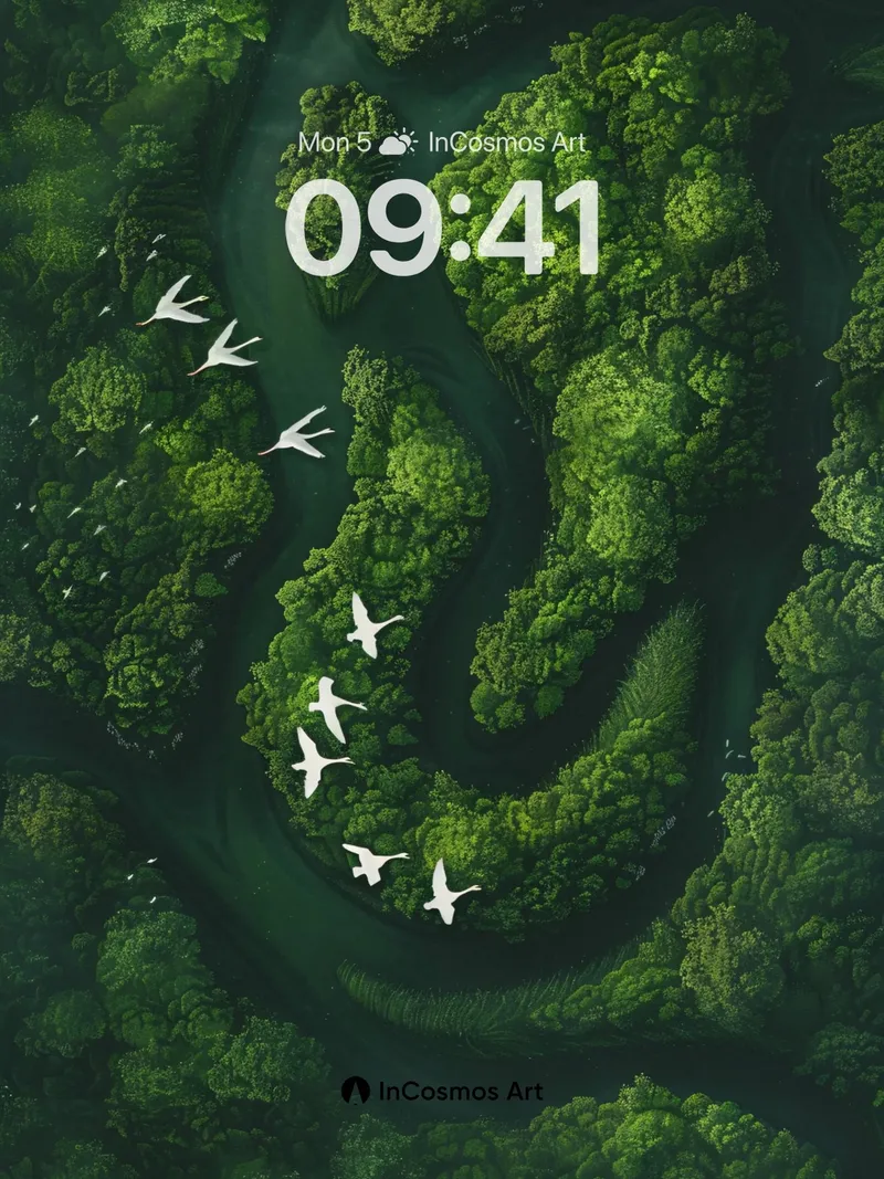 Emerald Flow Wallpaper with Silent Wings