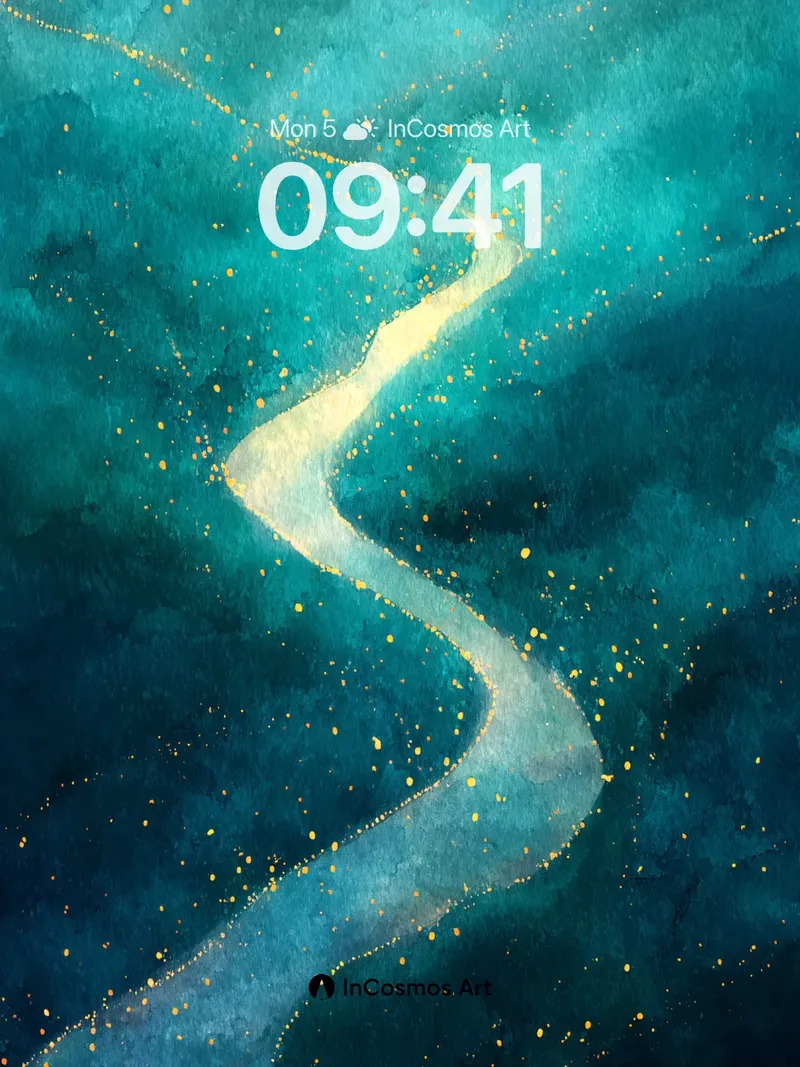 Teal Nebula Wallpaper with Golden Path