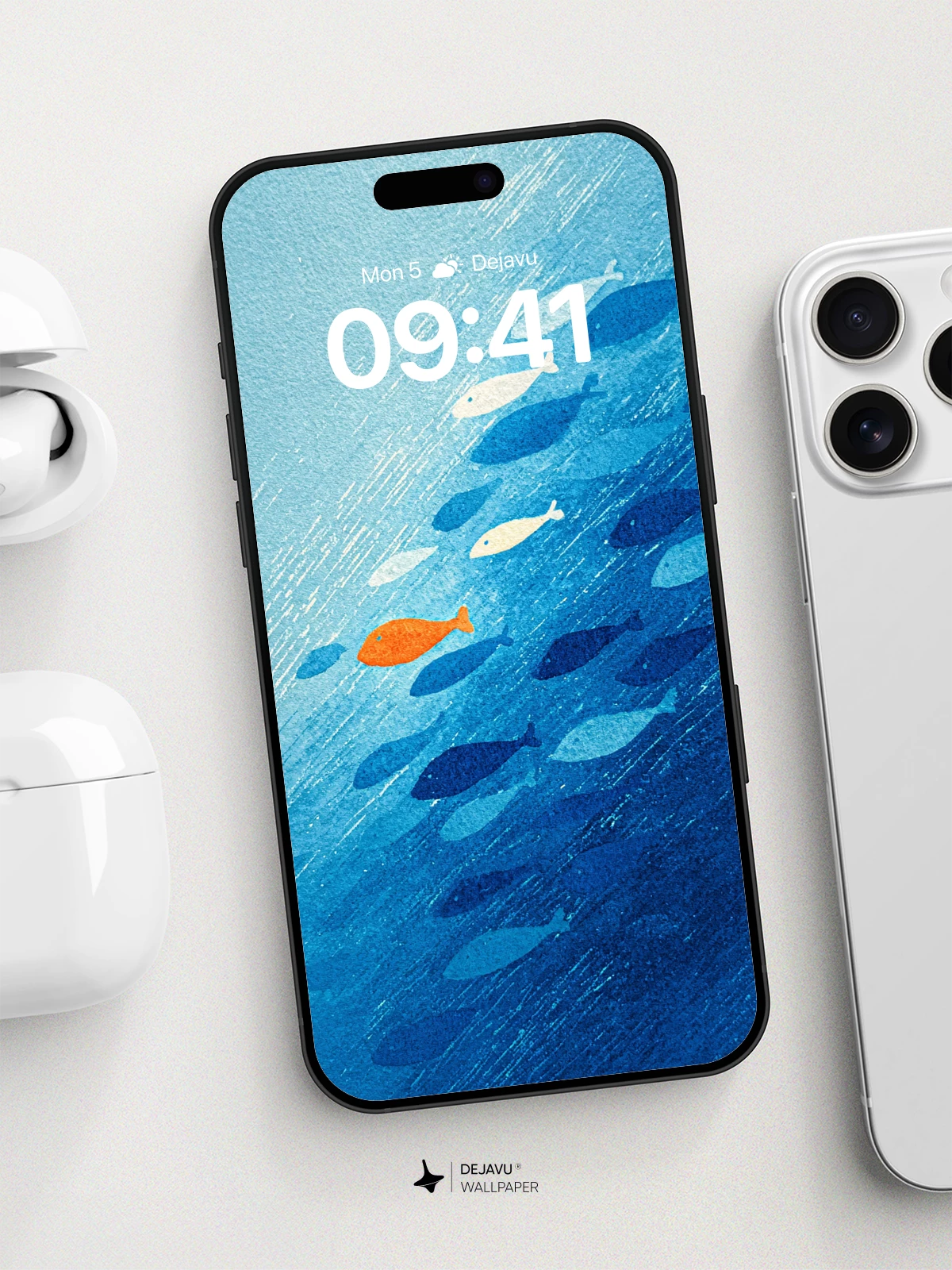 Underwater Fish Swarm Wallpaper 8K for iPhone and Android