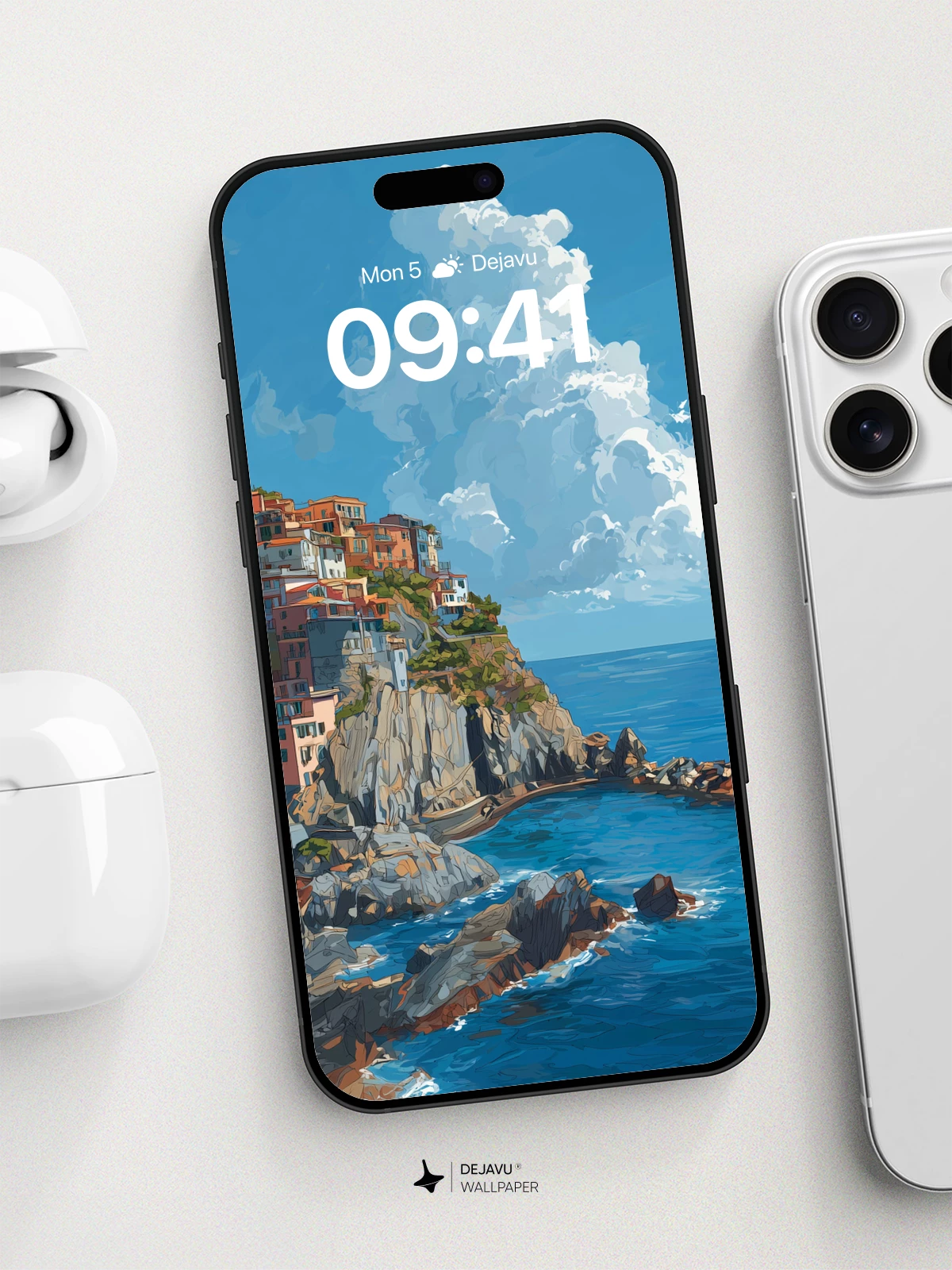 Mediterranean Cliffside Village Wallpaper 8K for iPhone and Android