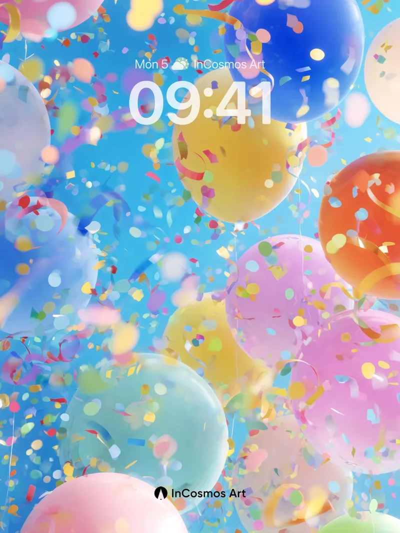Floating Joy Wallpaper with Confetti Storm