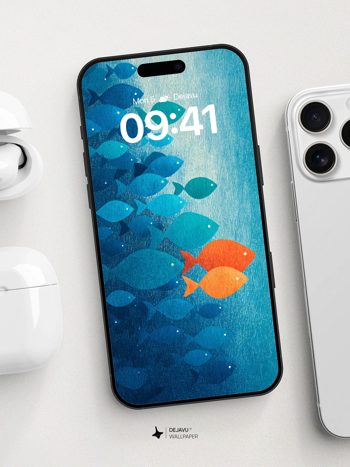 Oceanic Fish Swarm Wallpaper 8K for iPhone and Android