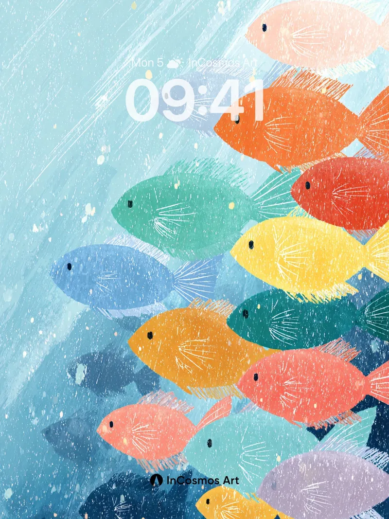 Serene School Wallpaper with Watercolor Fish