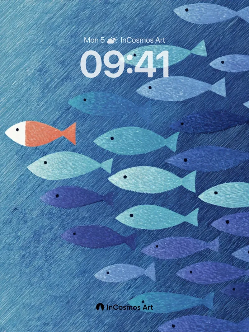 Calm Currents Wallpaper with One Orange Fish