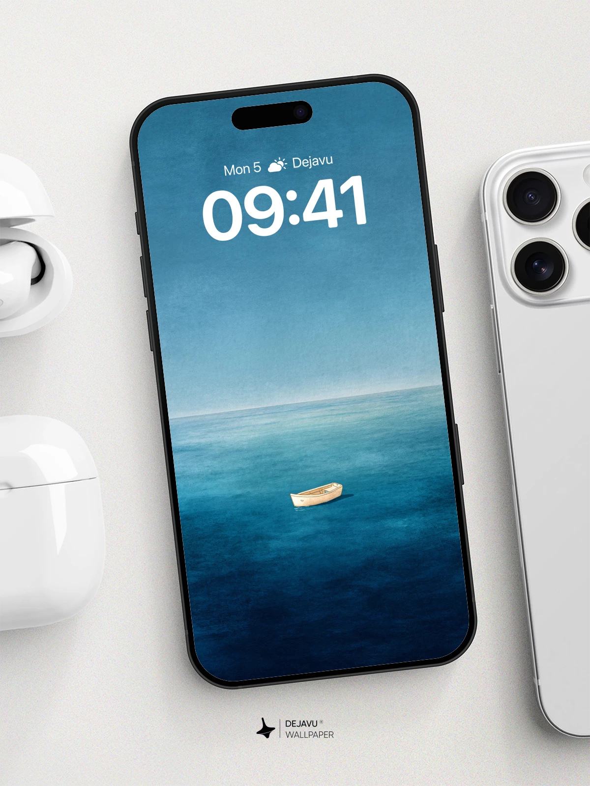 Serene Boat on Blue Ocean 8K Wallpaper