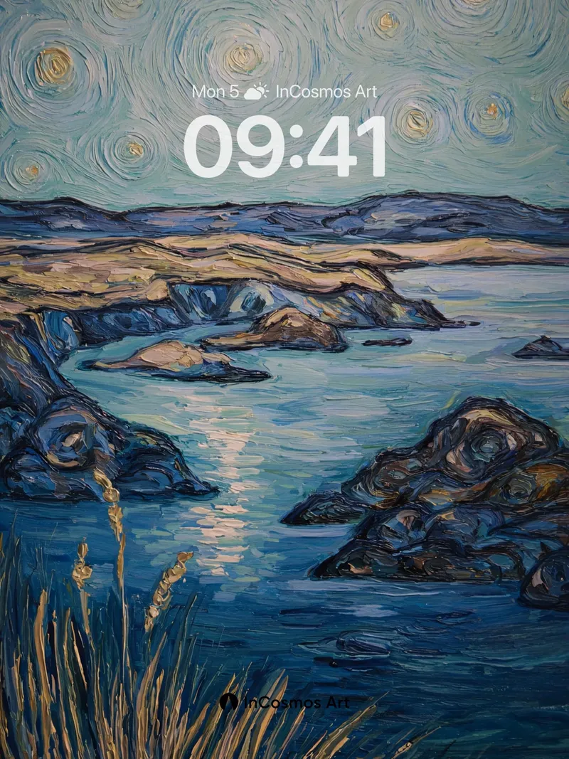 Swirling Starlight Wallpaper with Coastal Silence