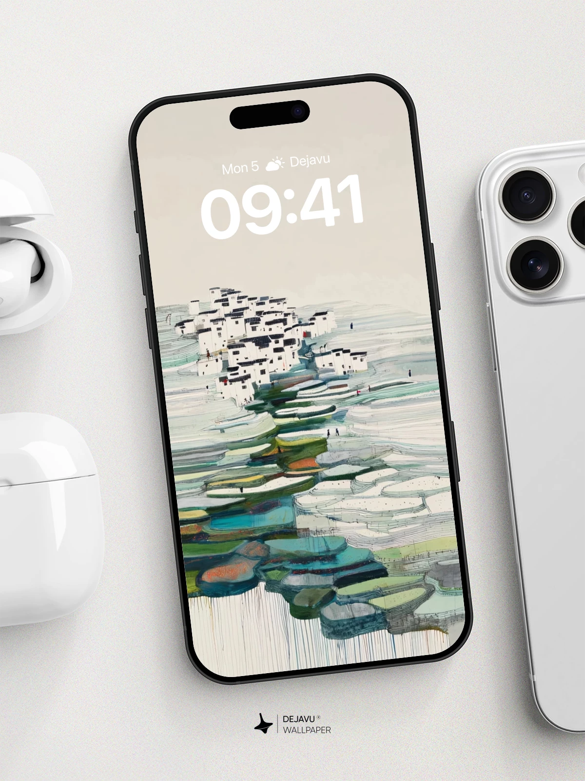 Wu Guanzhong Style Village Landscape 8K Wallpaper