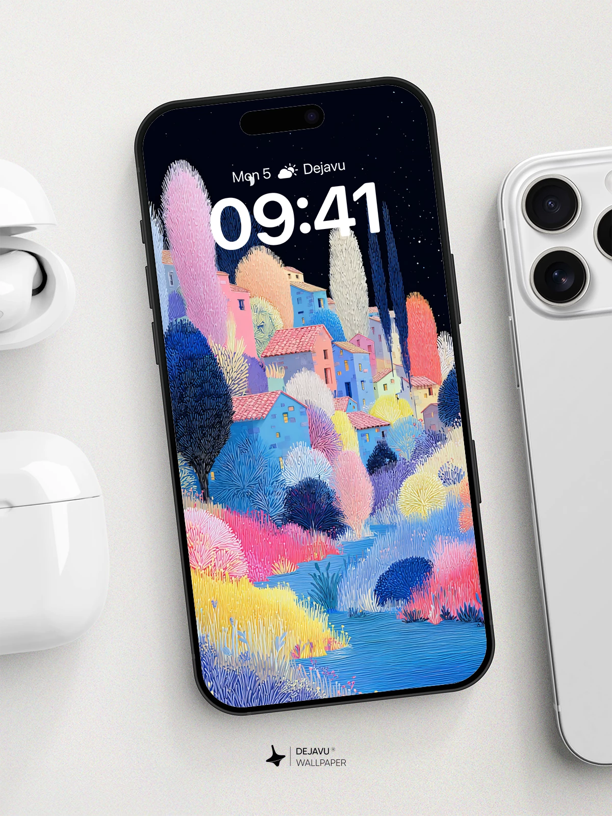 Whimsical Night Village Wallpaper 8K