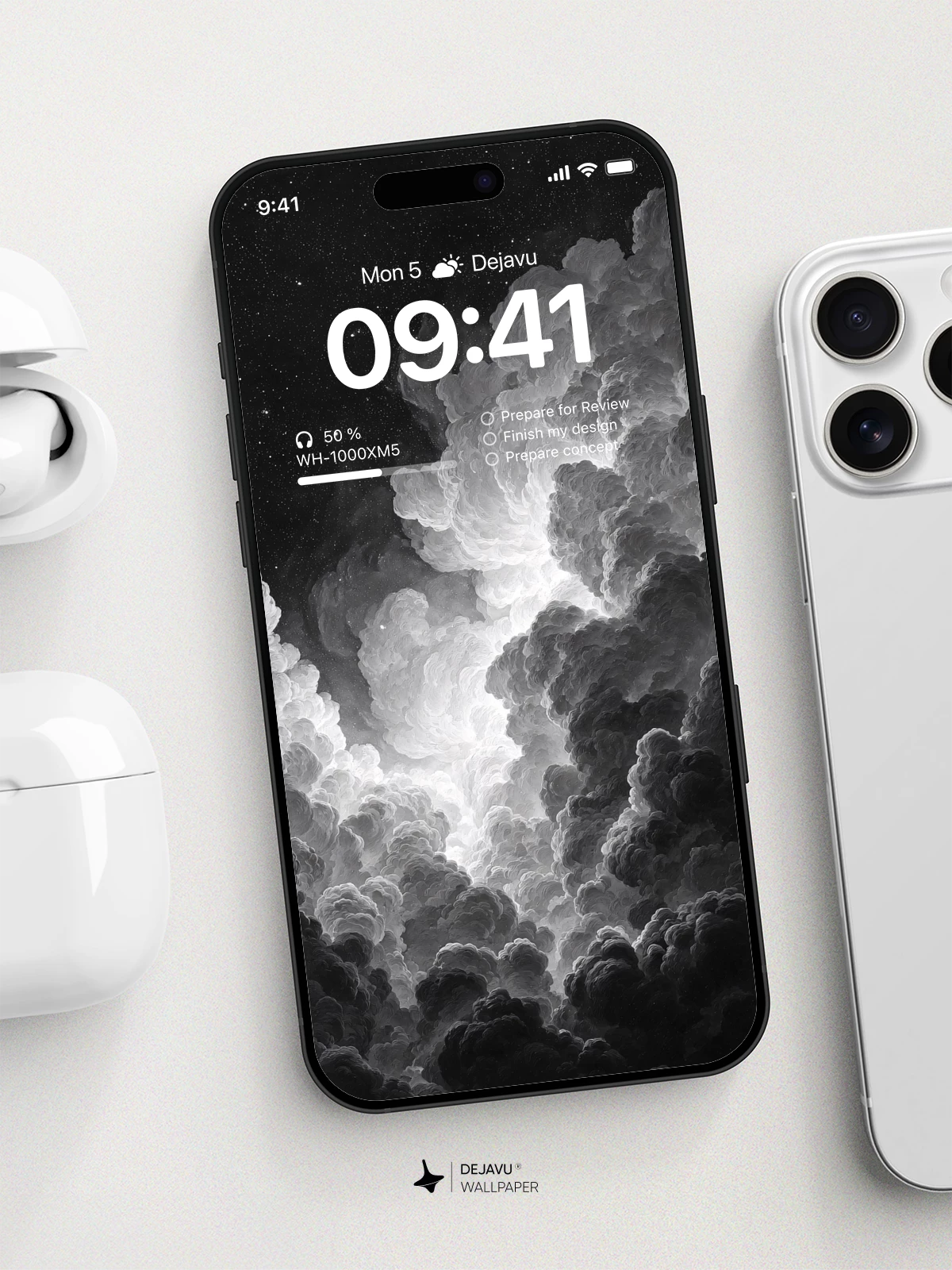 Monochrome Clouds and Stars Wallpaper 8K