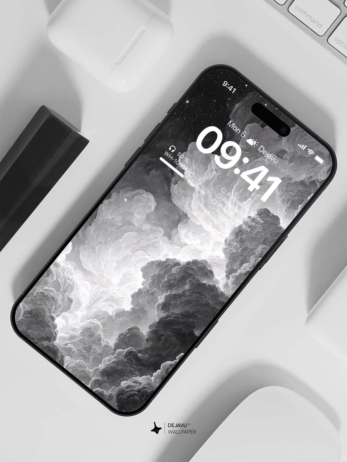 Monochrome Clouds and Stars Wallpaper 8K