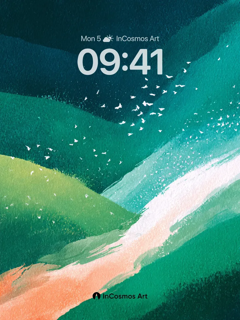 Serene Mountain Gradient Wallpaper with Bird Flight