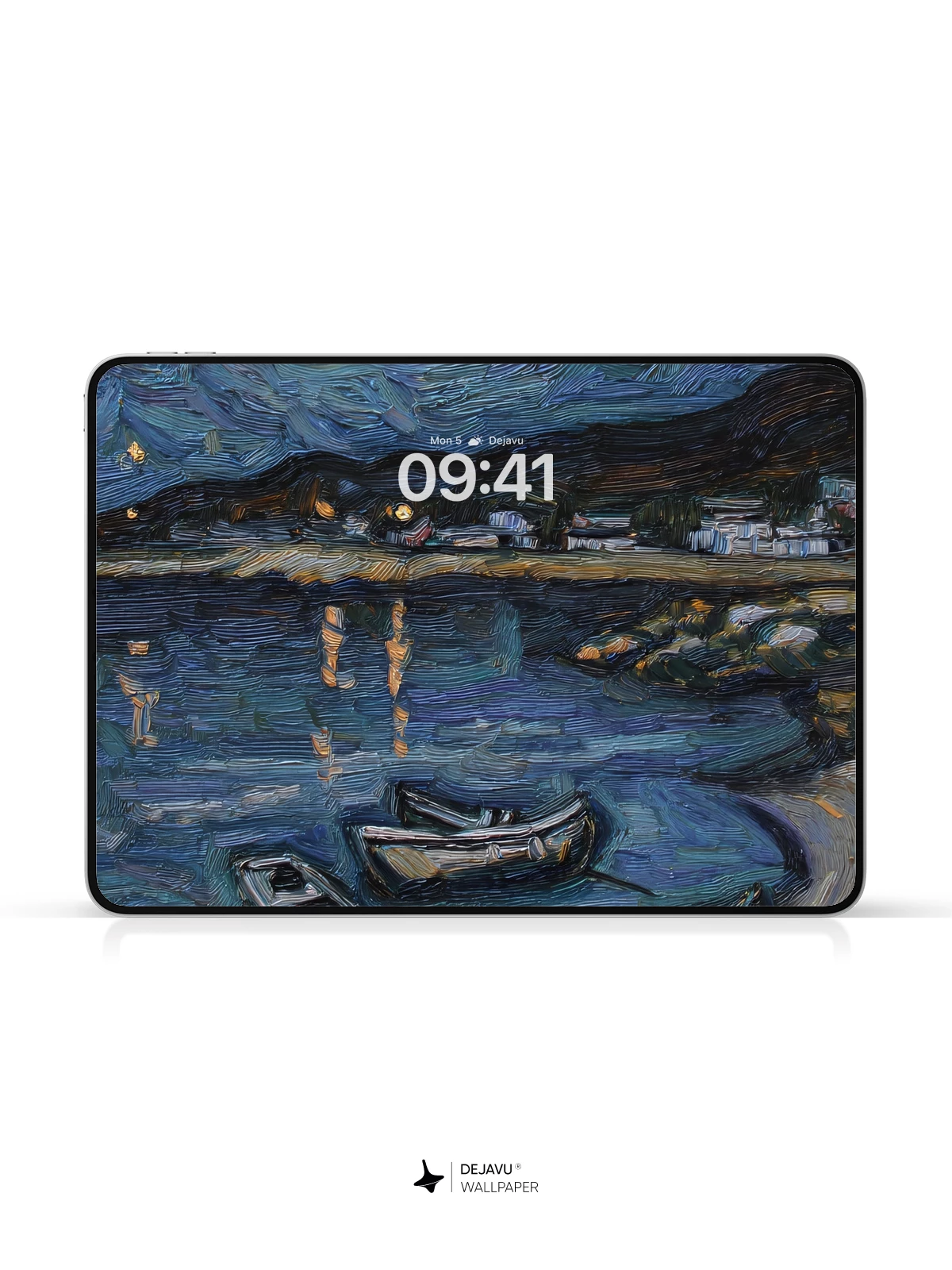 Van Gogh Starry Night Style Boats 8K Wallpaper
