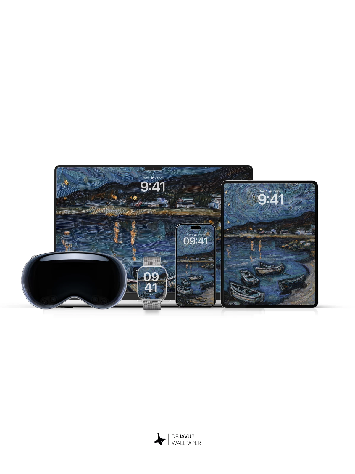 Van Gogh Starry Night Style Boats 8K Wallpaper