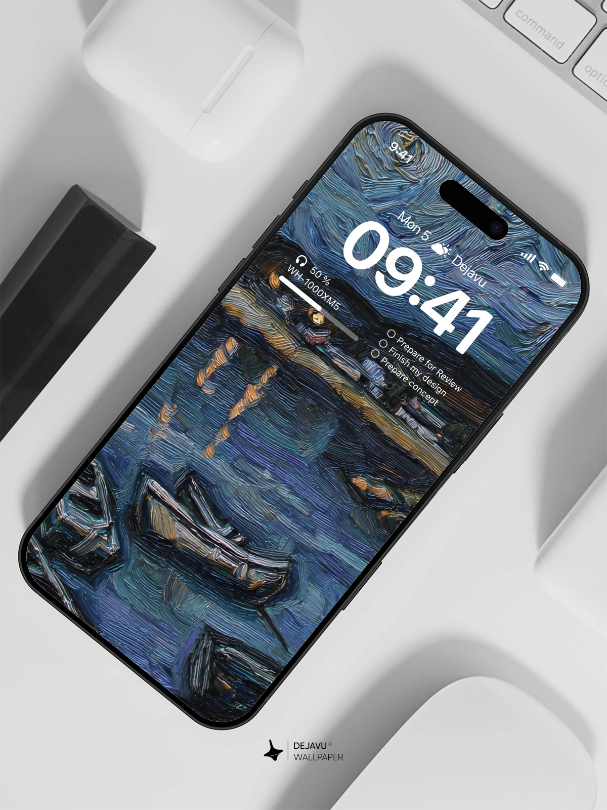 Van Gogh Starry Night Style Boats 8K Wallpaper