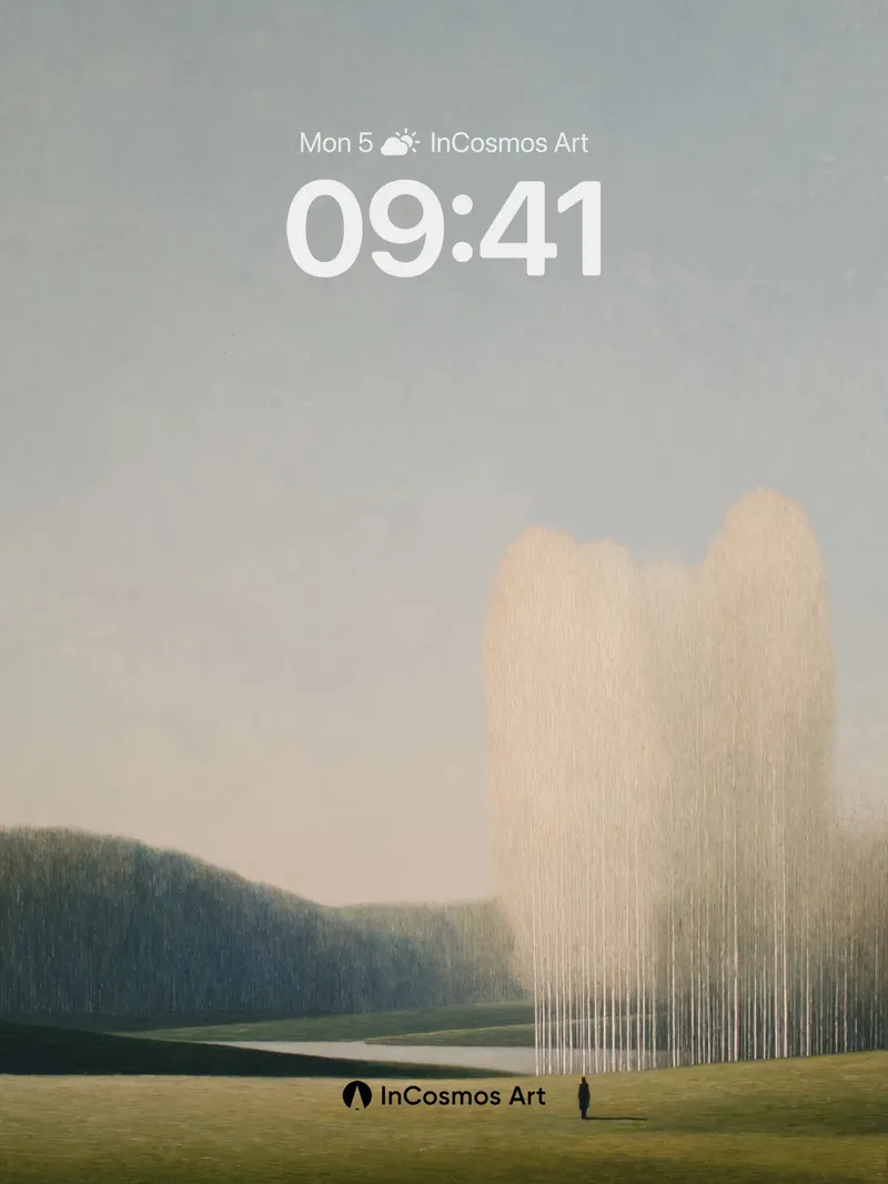 Solitary Figure in Misty Landscape Wallpaper