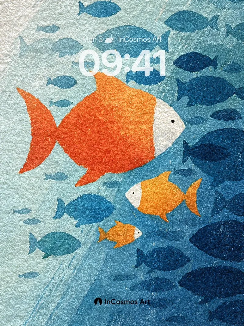 Serenity Swim Wallpaper with Orange Fish