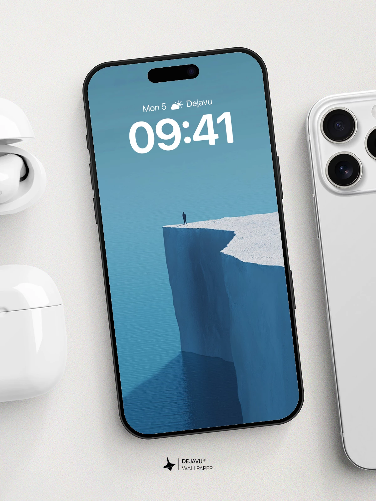 Solitary Figure on Ice Cliff Wallpaper 8K for iPhone and Android