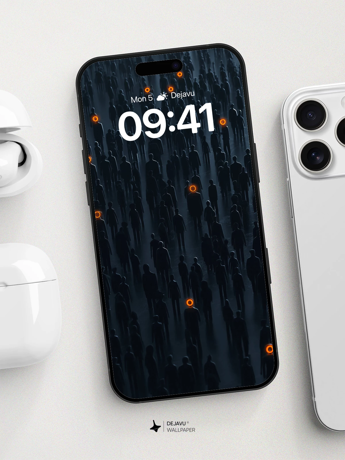 Dark Crowd with Orange Halos Wallpaper 8K