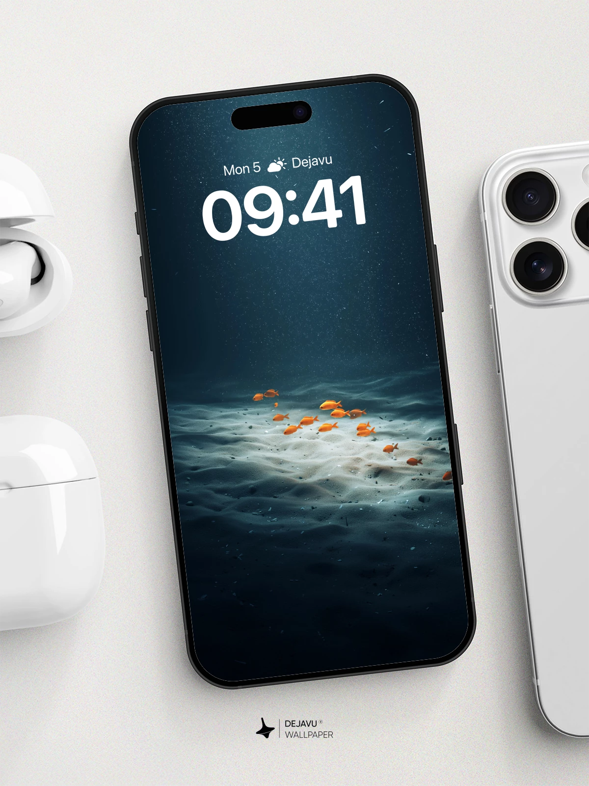 Underwater Orange Fish Swarm Wallpaper 8K for iPhone and Android