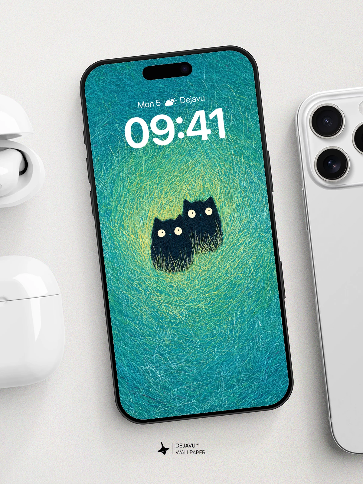 Whimsical Black Cats in Luminous Grass - 8K Wallpaper